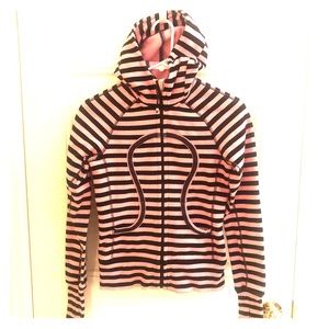 Lululemon women’s pink & black stripe hoodie